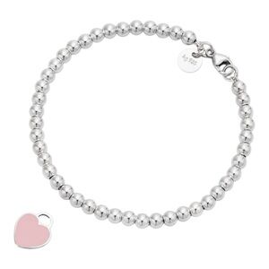 RETURN TO TIFFANY: TIFFANY PINK HEART TAG BEAD BRACELET IN SILVER 4MM - PLS READ